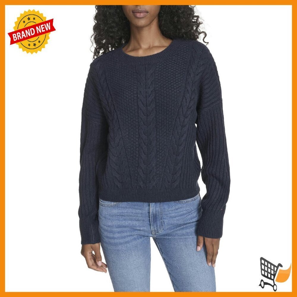 Cable Crewneck Pullover Sweater, Women's Solid Knit, Versatile Staple